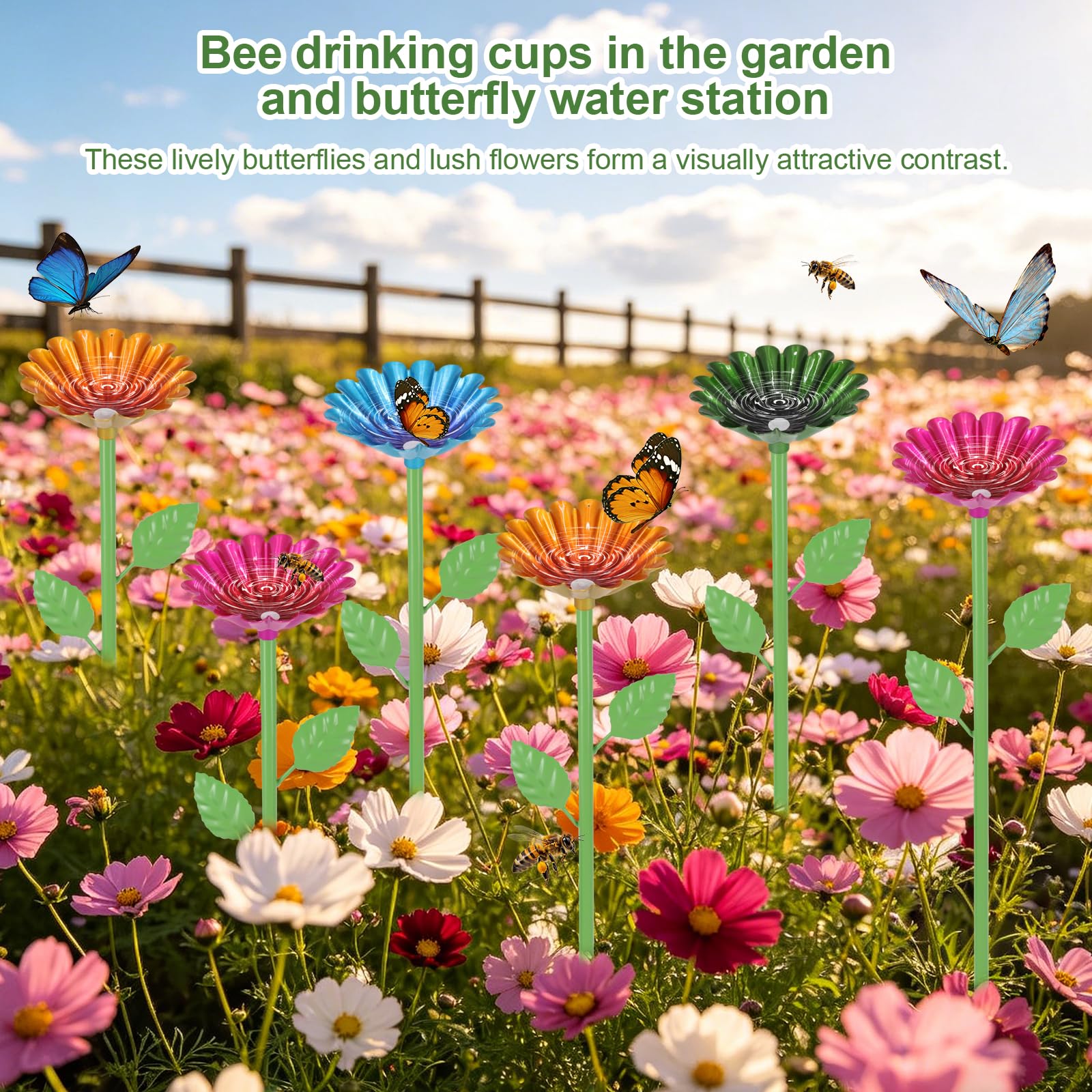 Bienengießstation, 6 Stück Metall Bienenbecher für Garten, Bienenfutterspender für durstige Bestäuber,Bestäuber Wasserspender für Bienen&Schmetterlinge,Outdoor Garten Hof Dekor,Bienentränke (Einlagig)