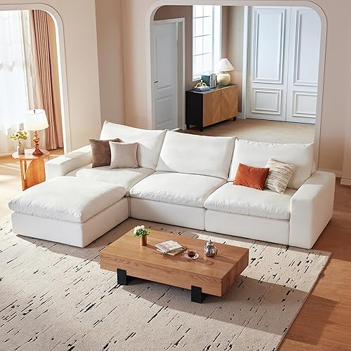 Cloud Couch - Sofá modular de gran tamaño de 110.2 pulgadas con asiento profundo en forma de L, cómodo sofá nube blanca con funda lavable para sala
