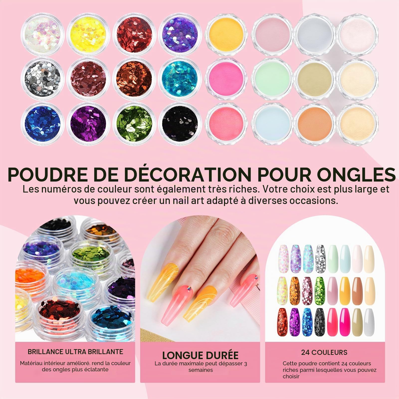 COSCELIA Kit Ongle Acrylique Complet,27 Couleurs Poudre Acrylique pour Ongles 6PCS Vernis Semi Permanent Vernis Poudre Decoration Nail Art Design Chablon Ongle Kit Cadeau pour Débutants