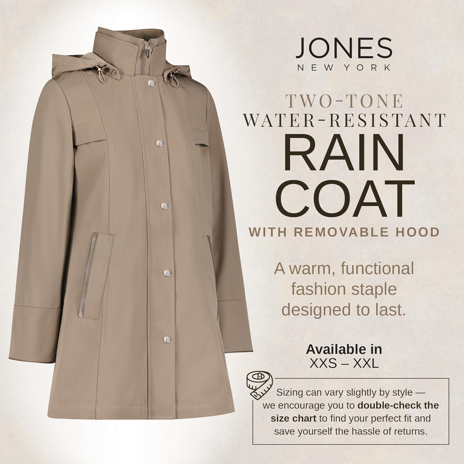 Jones NY Rain Jacket Women - Women's Spring Jacket with Hood - Long Womens Rain Coat - Waterproof Windbreaker for Women - Image 2