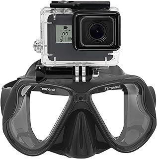 Underwater Silicone Diving Mask Tempered Glass Scuba Snorkel Goggles Compatible with GoPro Hero (2018) GoPro Hero 7 6 5 4 3, Hero Black, Session, Xiaomi Yi, SJCAM Other Action Camera