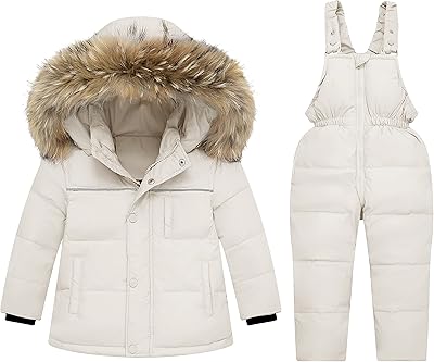 nilikastta Toddler Girls Snowsuit Winter Clothes Baby Girl Down Jacket Kids Hooded Fur Coat + Ski Bib Pants Snow Outfits