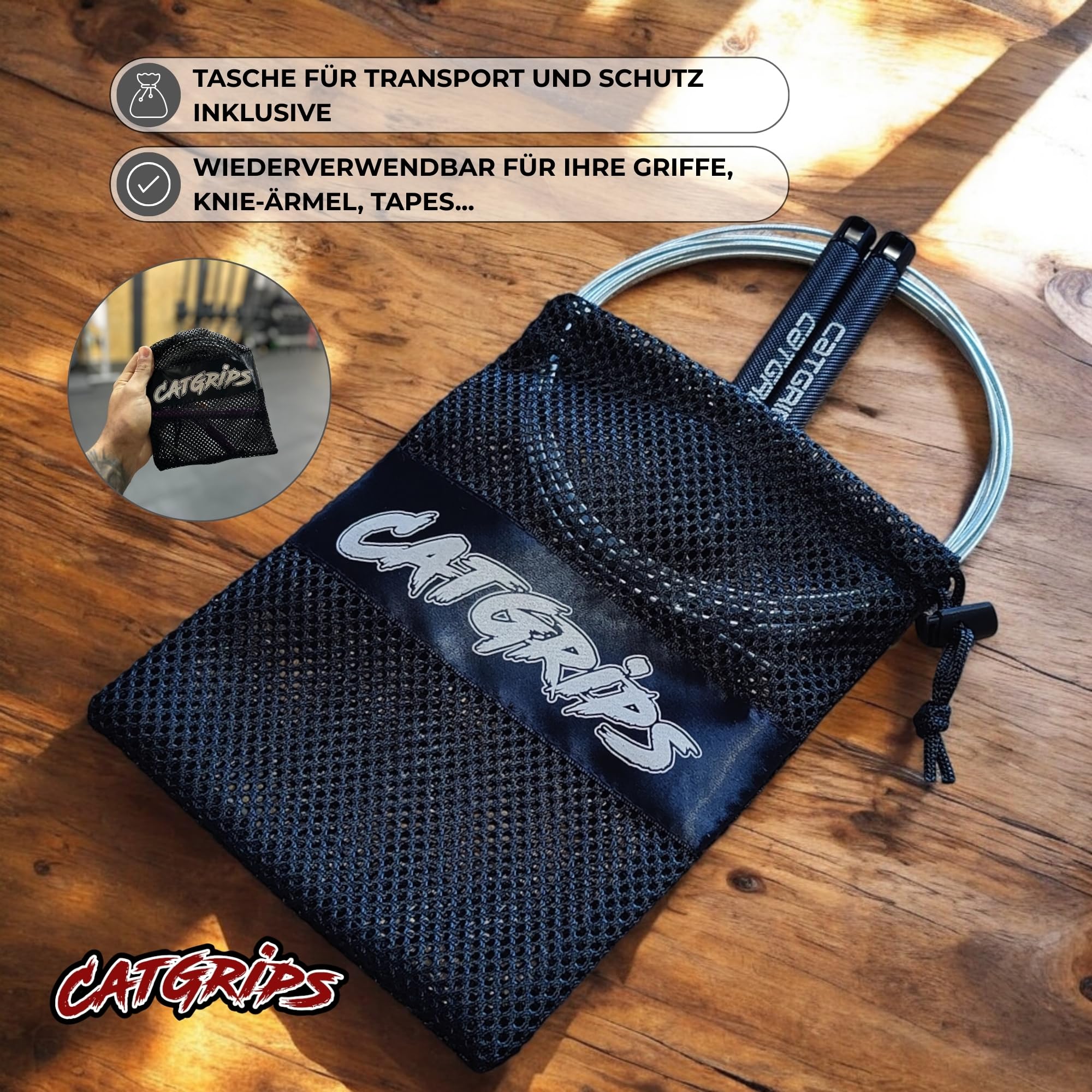CATGRIPS Springseil Crossfit – Speed Rope aus Aluminium – Einstellbares Stahl Springseil mit Kugellager – Leichtes Seilspringen Profi für Gym und Boxen, Seilspringen mit Tasche & Ersatzteilen