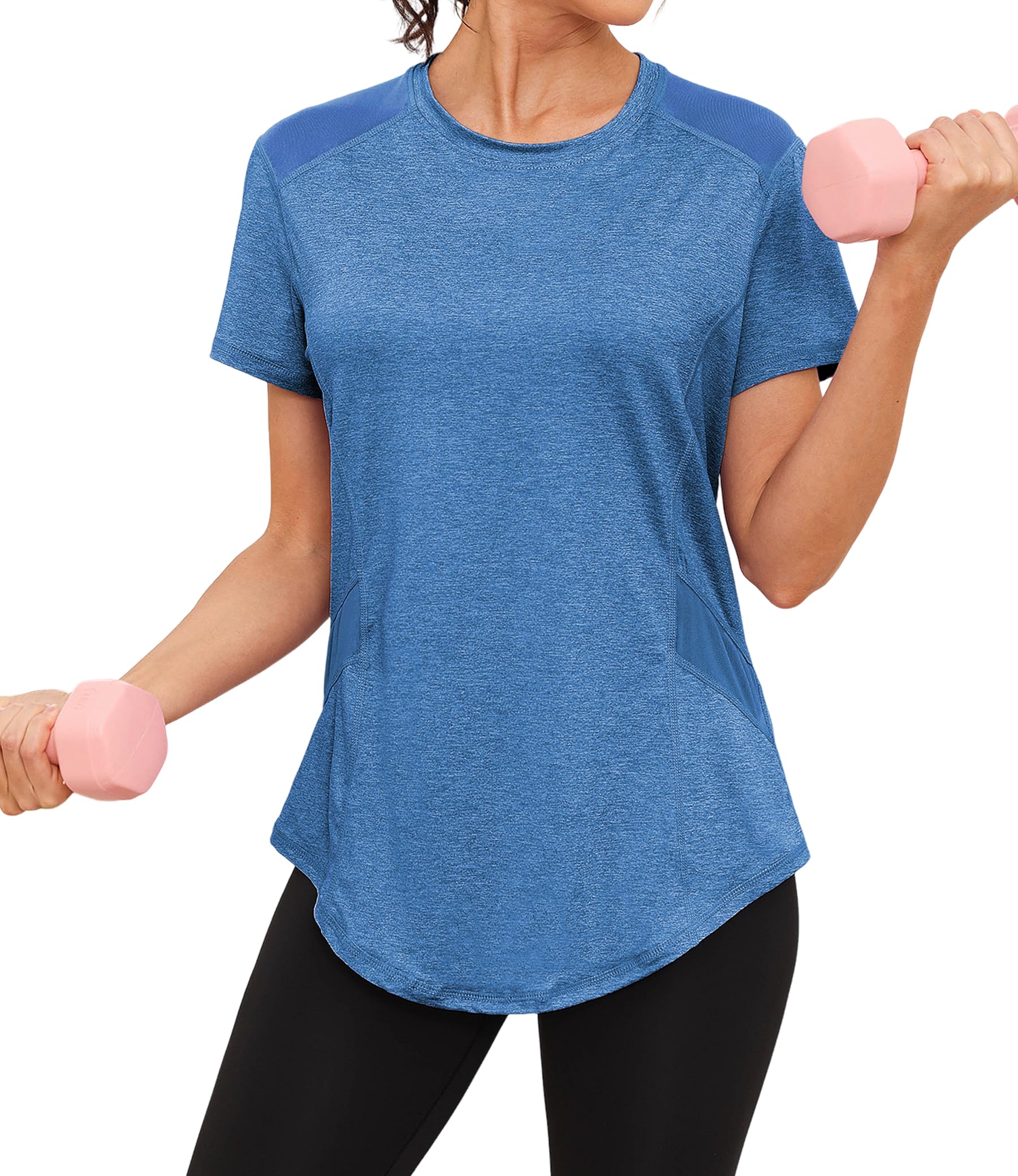 Gyabnw Camisetas Deportivas para Mujer de Manga Corta Camisetas Funcionales con Cuello Redondo Camiseta para Correr Fitness y Yoga