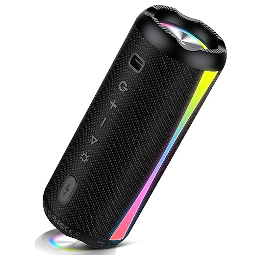 Portable Bluetooth Speaker, 2026 Bluetooth Wireless Speaker 5.4 with RGB Lights, 20H Playtime with Deep Bass, IP7 Waterproof, TWS Pairing, Portable Speaker for Travel/Party/Home/Gifts, Black
