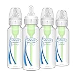 Dr. Brown's Natural Flow Anti-Colic Options+ Narrow Baby Bottle, 8 oz/250 mL, with Level 1 Slow Flow Nipples, 0m+, 4 Pack