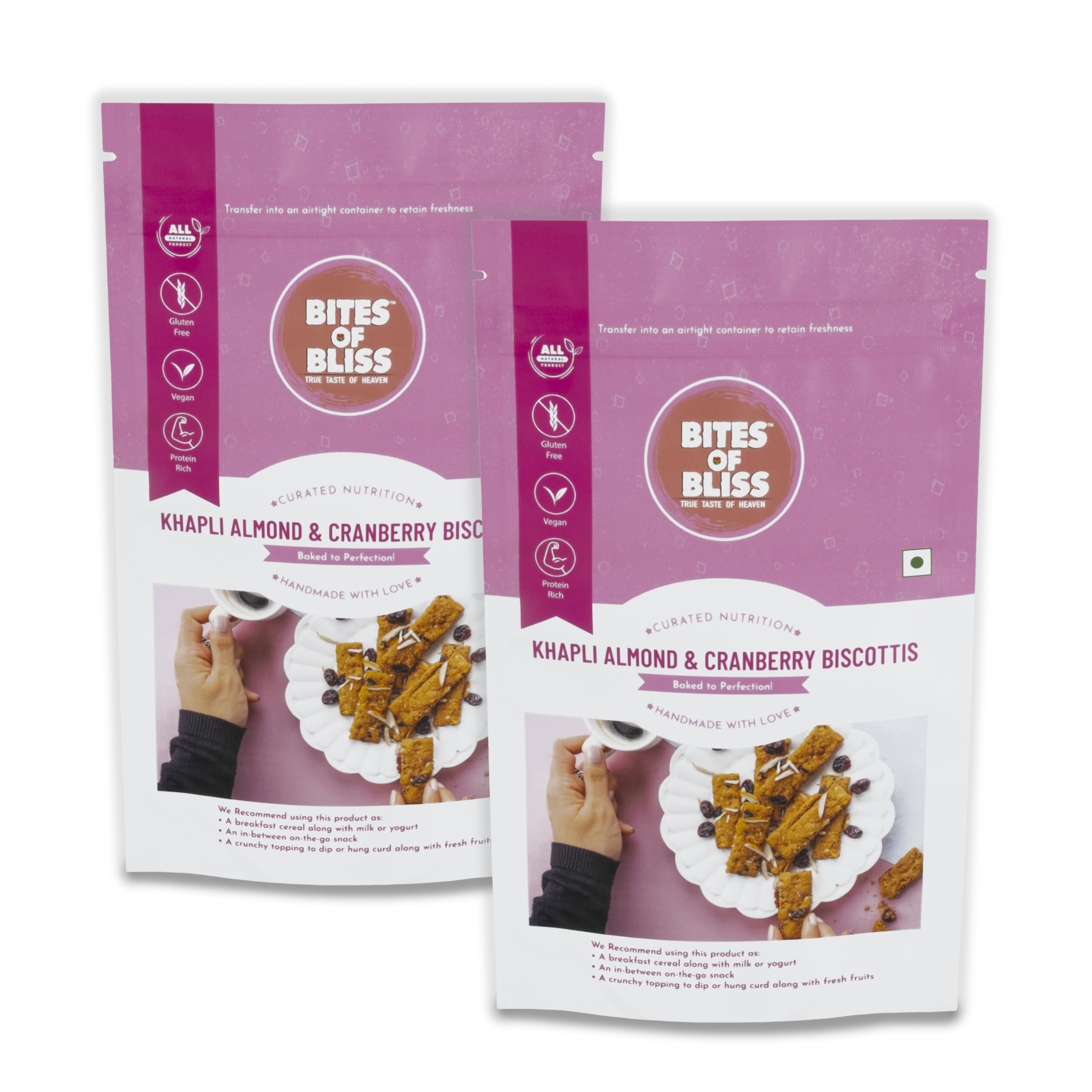 BITES OF BLISS Khapli Biscotti Cookies – Almond Cranberry | No Added Sugar | Diabetic Friendly | Baked with Jaggery, Oats & Olive Oil | Crunchy Healthy Snack | 115g | Double Pack-image-23