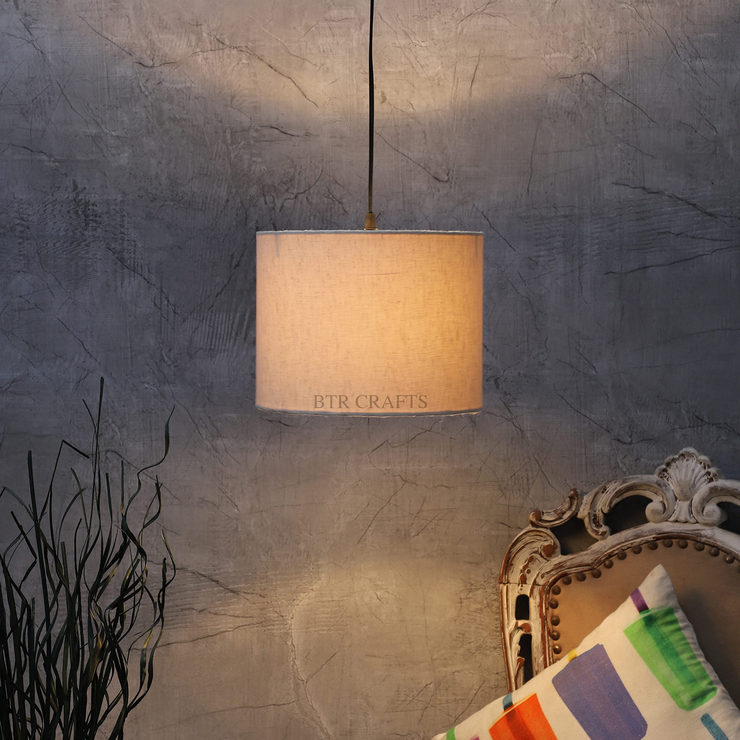 Flex Color, Hanging Drum Lamp Shade, Decorative Light Lamp for Living Room, Home, Bedroom, Home Décor Lightning/Silver Canopy-image-11