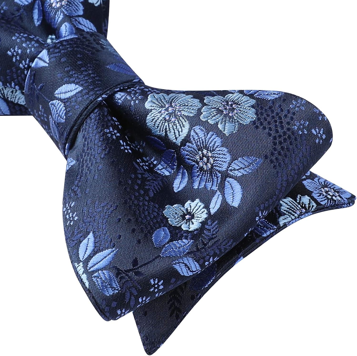HISDERN Bow Ties for Men Navy Blue Floral Self Tie Bow Tie and Pocket Square Classic Bowties Formal Business Tuxedo Wedding Bowties Handkerchief Set