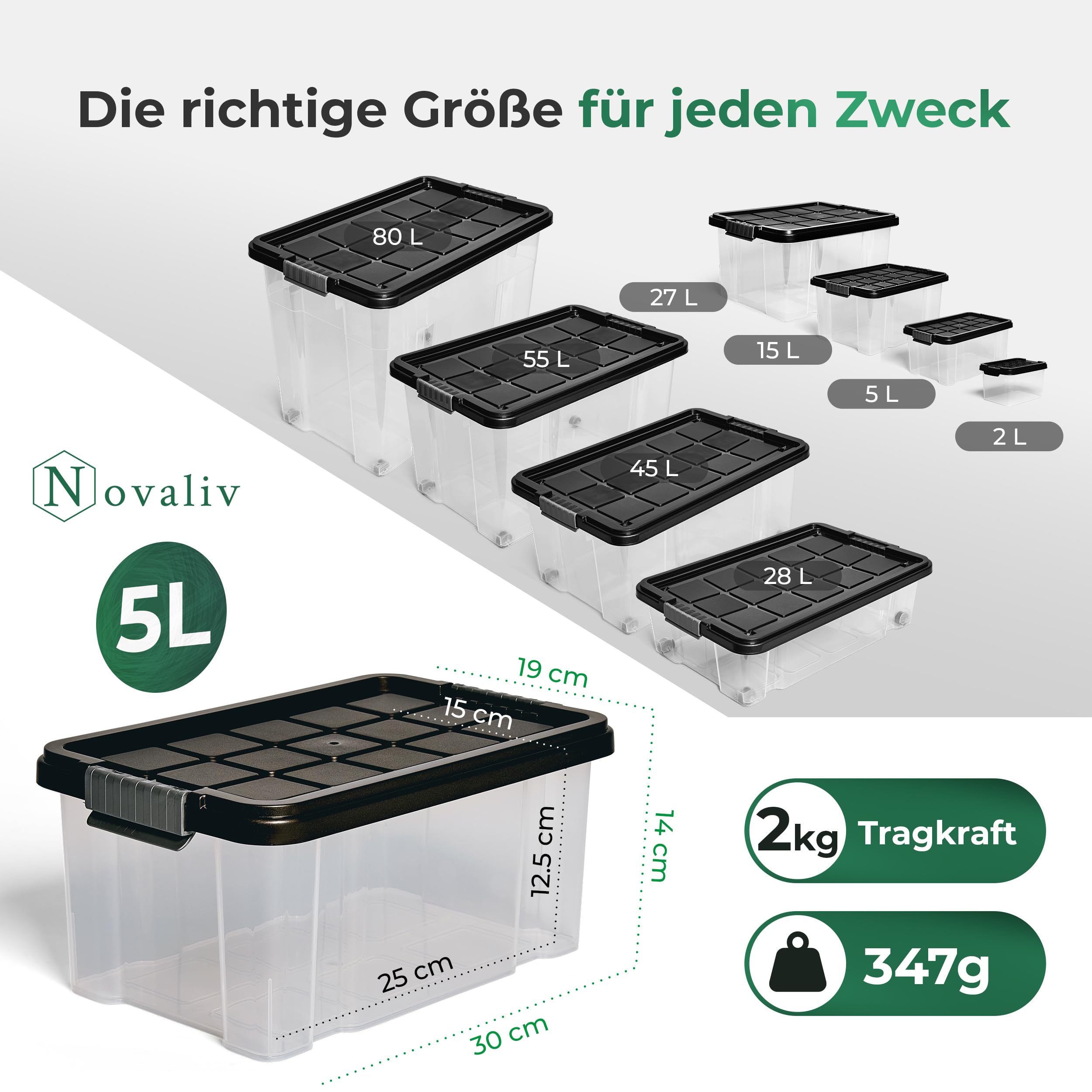 Novaliv 20x Aufbewahrungsboxen ohne Deckel 5L 30 x 19 x 14 cm transparente Nestbar stapelbare Storage boxes Kunststoff BPA-frei