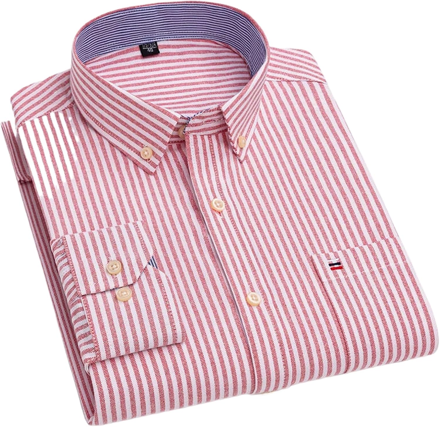 Cotton Shirts for Men Plain Shirt Oversized Long Sleeve Slim Fit Striped Plaid Tops