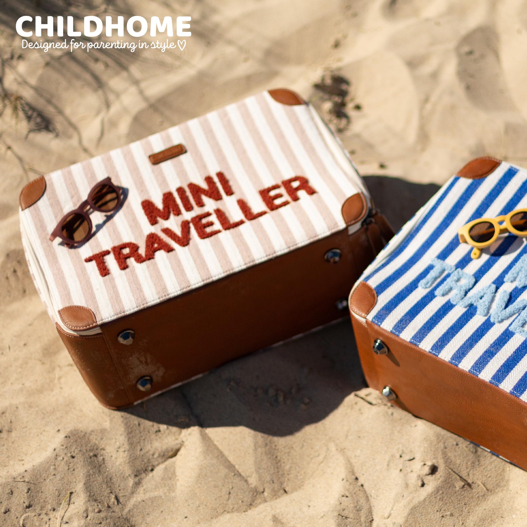 CHILDHOME, Walizka dziecięca, weekend, rozmiar kabinowy, bagaż podręczny, kompaktowa, solidna, łatwa do przenoszenia, etykieta z imieniem, design, sztuczna skóra, mieszany, mini podróżnik, paski