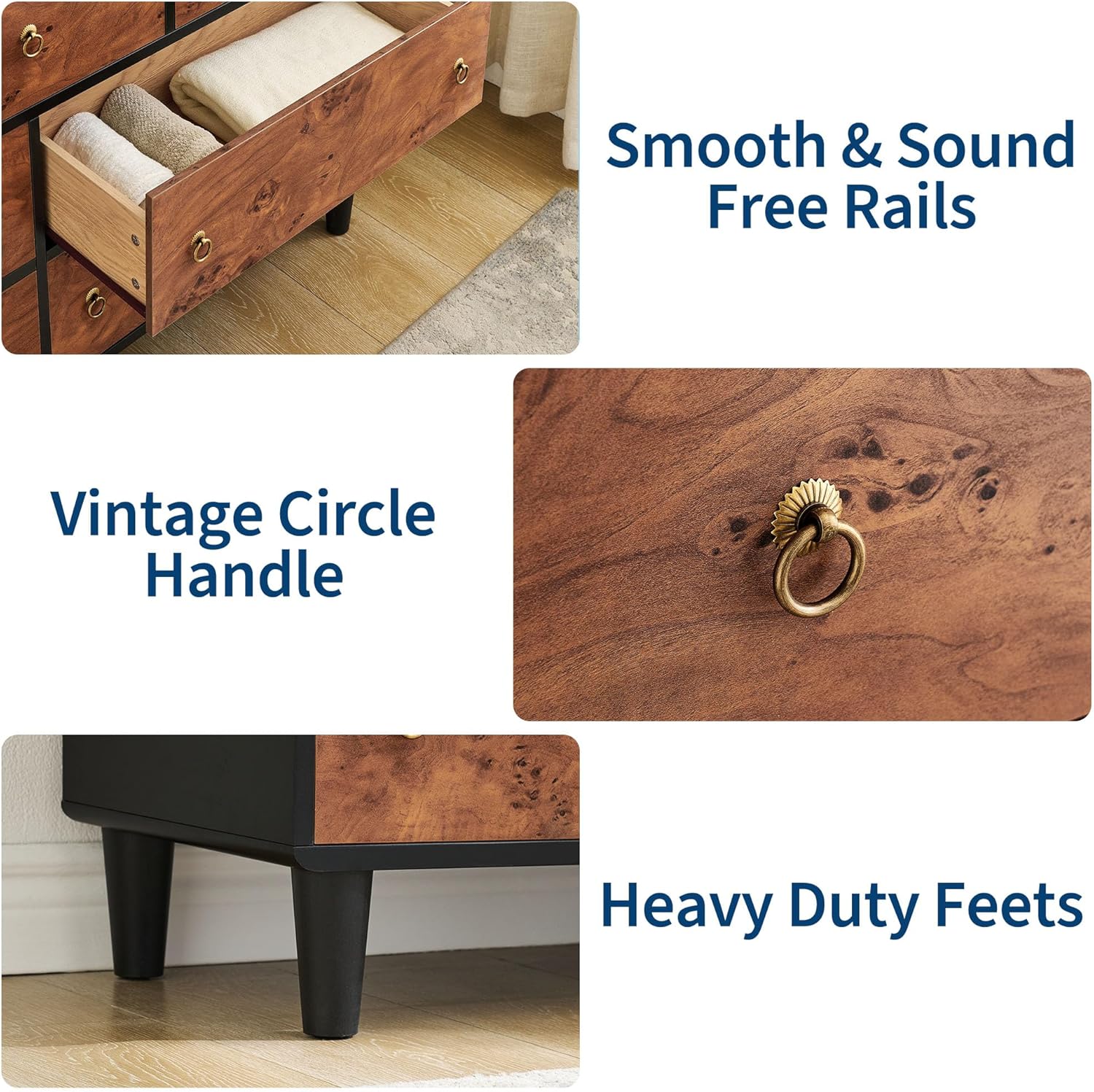 Garvee 7 Drawers Dresser for Bedroom, 54'' Wide Wood Chest of Drawers with Metal Handles, Heavy-Duty TV Stand for Living Room, Closet Storage Organizer, Natural Oak