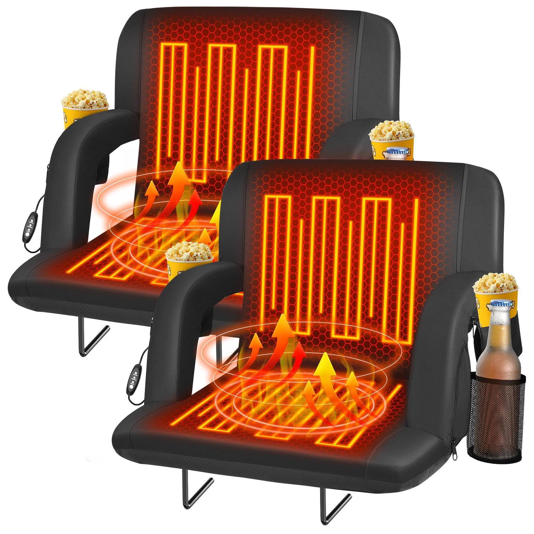 Seeutek 25" Heated Stadium Seats with Back Support, 2.5” Thick Cushion, 2PC