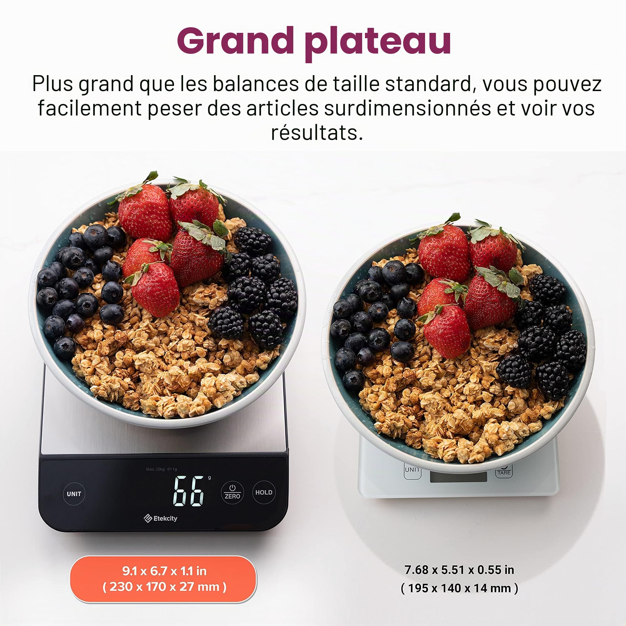 Etekcity Luminary Balance numérique de cuisine Bluetooth 10 kg, étanche, rechargeable, onces et grammes pour la perte de poids, la cuisine, acier inoxydable 304