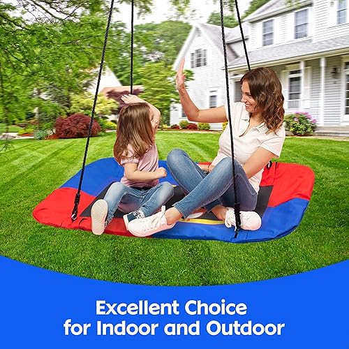 Miniatura 5 de Columpio para árbol de platillo para niños y adultos, columpio de patio al aire libre, marco de acero duradero y correas para colgar, altura