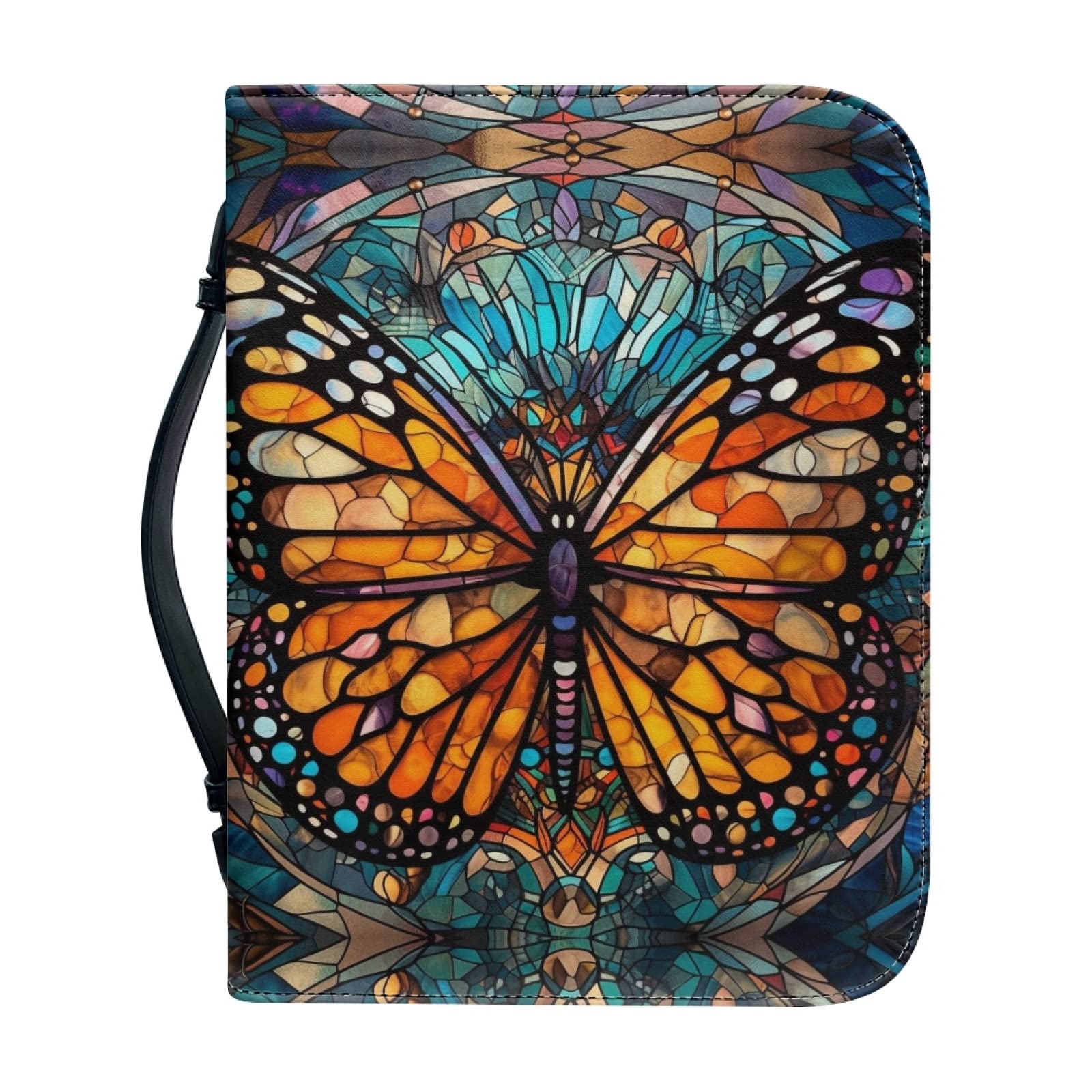 Kuiaobaty Stained Glass Butterfly Book Cover with Zipper 9"x6", Mosaic Art Bible Book Covers Bible Protective Bags Holds & Protects — image 1