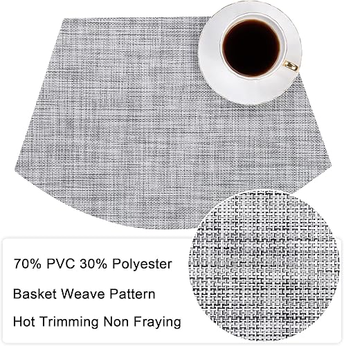 Miniatura 102 de SHACOS - Manteles individuales de PVC para mesas redondas, manteles individuales con curvatura, antideslizantes, resistentes al calor, de vinilo,