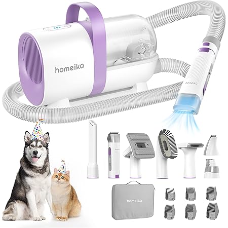 Homeika Dog Grooming Kit, 1.5L Dog Hair Vacuum Suction 99% Pet Hair, 8 Pet Grooming Tools, Storage Bag, 6 Nozzles, Quiet Pet Vacuum Groomer with Nail Grinder, Paw Trimmer, Brush for Shedding Dogs Cats