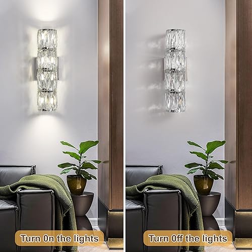 Miniatura 7 de Crystal Wall Sconces Set of Two, Modern LED Sconces Wall Lighting Fixtures Indoor Gold Wall Mounted Lamp for Bedroom Living Room Hallway Restroom