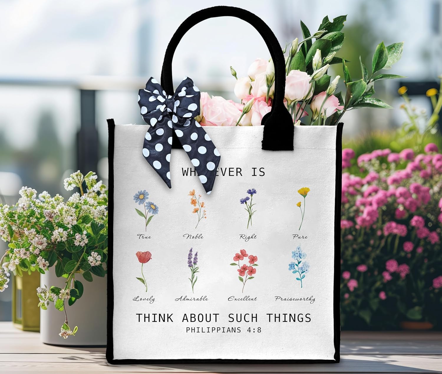 Christian Tote Bag For Women, Whatever Is Think About Such Things, Bible Verse Canvas Tote Bag, Travel, Shopping, Gift -31 - Image 4