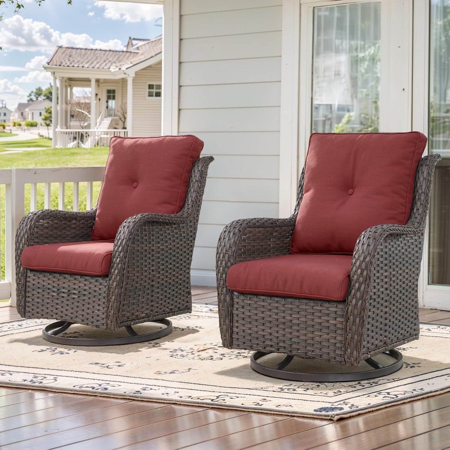 Outdoor Swivel Rocker Patio Chairs (Set of 2) in Brown/Red