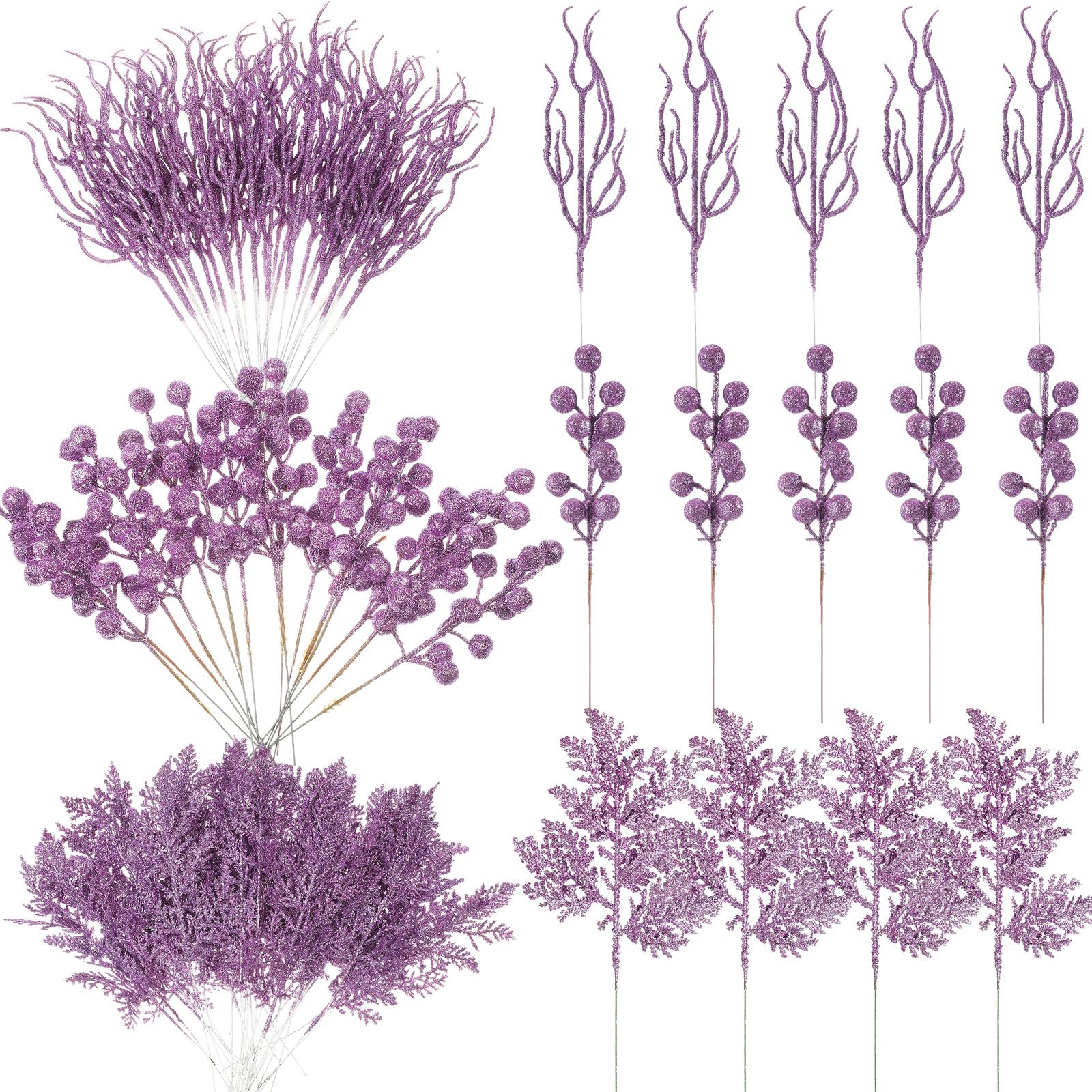 Baies de Noël artificielles violettes sans perte de paillettes pour guirlande