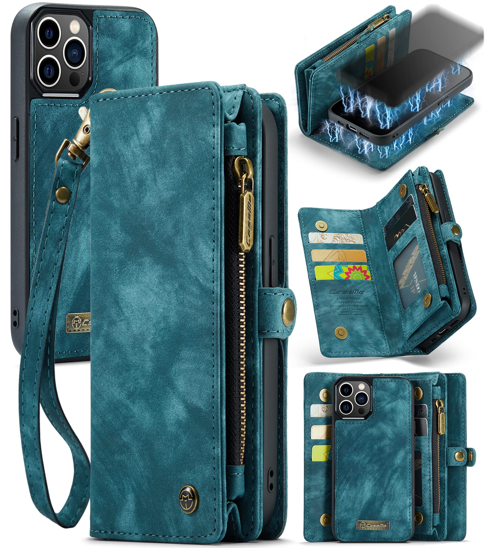 Custodia in pelle per iPhone 16 Pro Max da uomo, custodia a portafoglio per iPhone 15 da uomo, porta carte per iPhone Mini, cover posteriore staccabile marrone fumé per iPhone 14 Pro - Italia