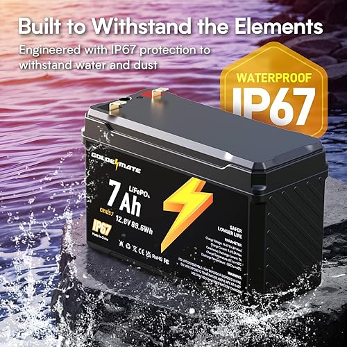 Miniatura 4 de GOLDENMATE Batería de ciclo profundo LiFePO4 de litio de 12 V 7 Ah, más de 5000 ciclos, batería de fosfato de hierro de litio impermeable IP67, BMS