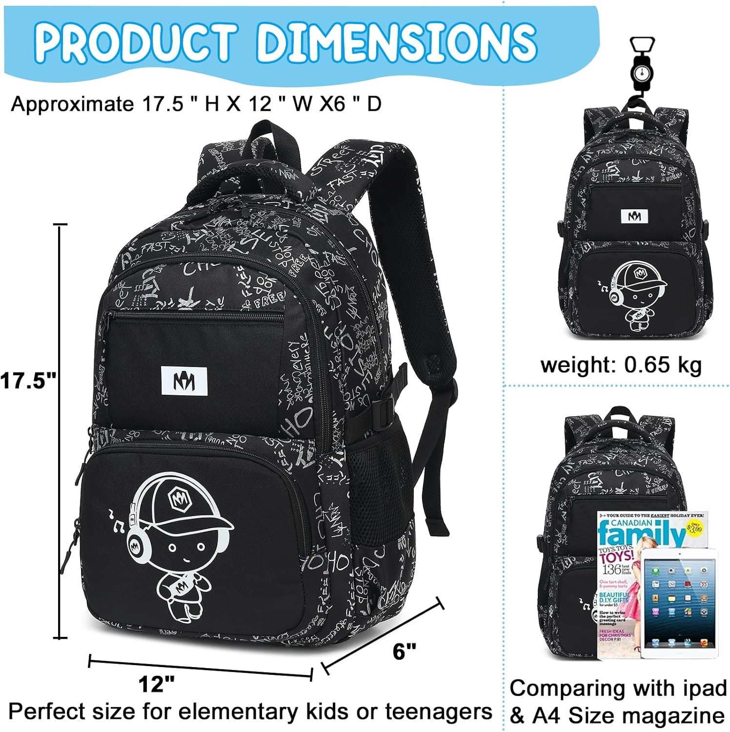 Bluboon Kids Backpack Boys Camo Bookbag Teens Elementary School Bag Daypack Travel Back Pack Middle school (Grey Letter) - Image 2