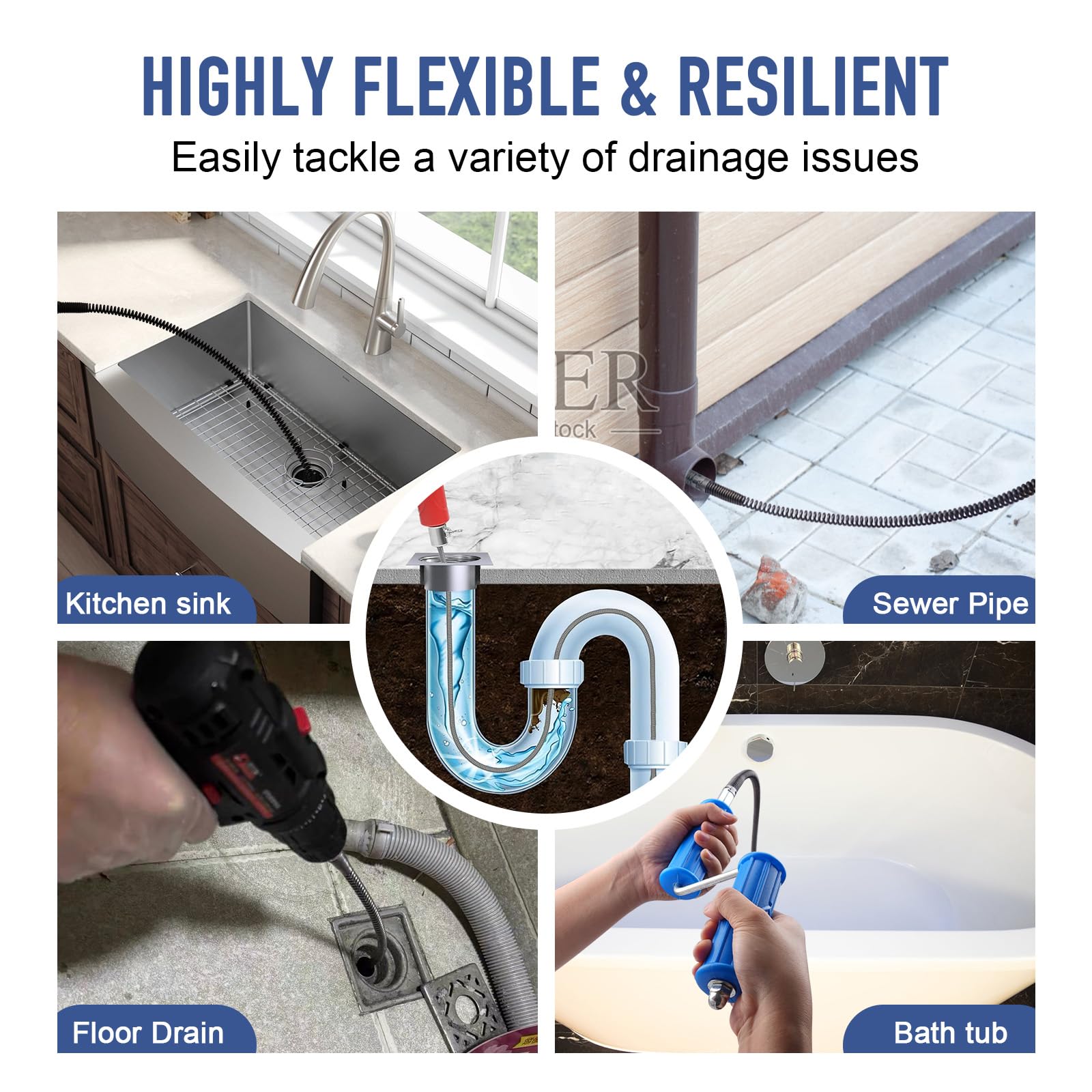 Sturatubi A Spirale Waterful 5 Metri - Con Manovella In Legno, Per Lavandini E WC, Diametro 9mm - Foto 3