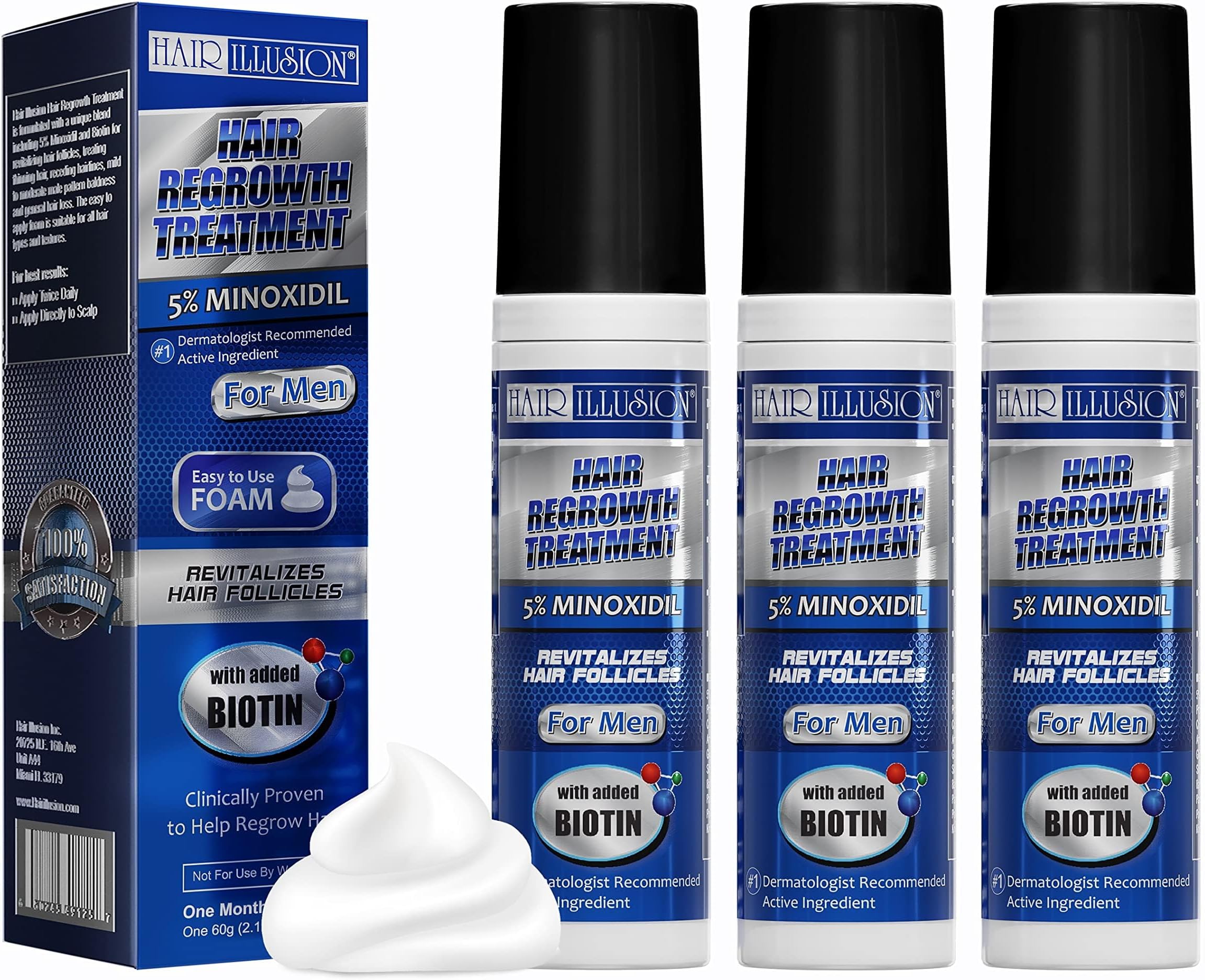 Minoxidil 5% Foam With Biotin, Lab Certified 2+1 Hair Regrowth Treatment With Added Natural Hair Growth Vitamins, 3 Pack, (3 Month Supply)
