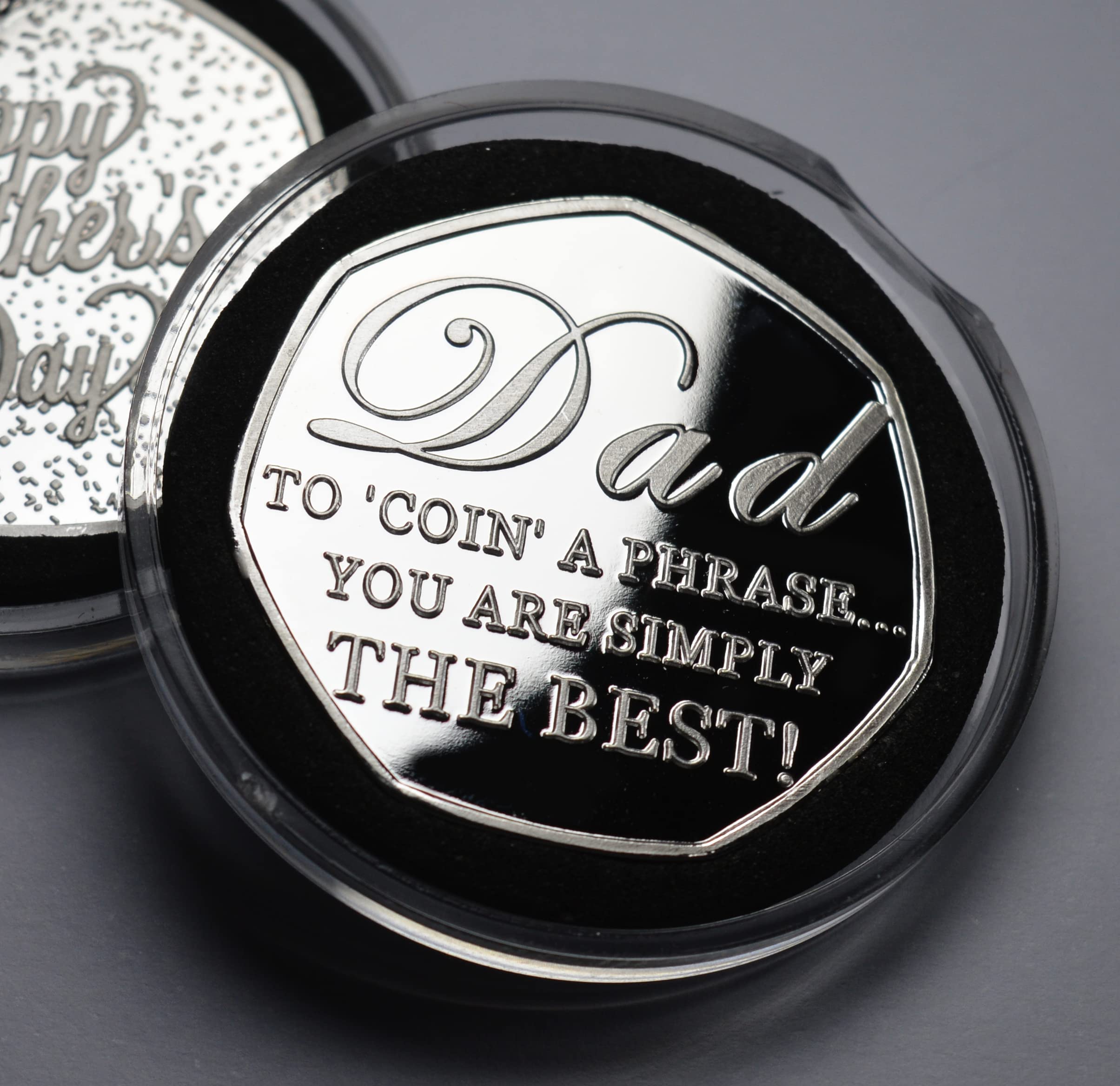 HAPPY FATHER'S DAY Silver Commemorative in Capsule. 'Coin a Phrase'. Gift/Present. Best Dad. From Son/Daughter