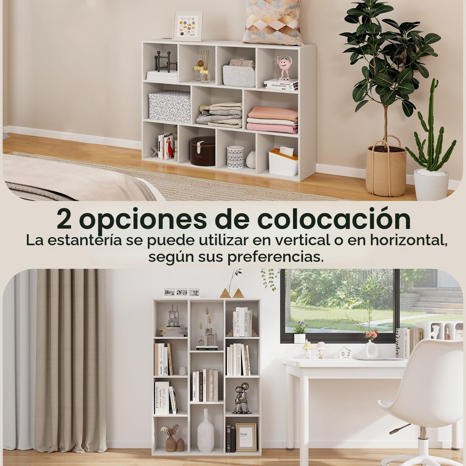 GOPLUS Estantería de Madera Abierta con 11 Cubos, Estante de Almacenamiento con Kits antivuelco, posición Vertical u Horizontal, para Sala de Estar, Dormitorio, Dormitorio de niños (Blanco)