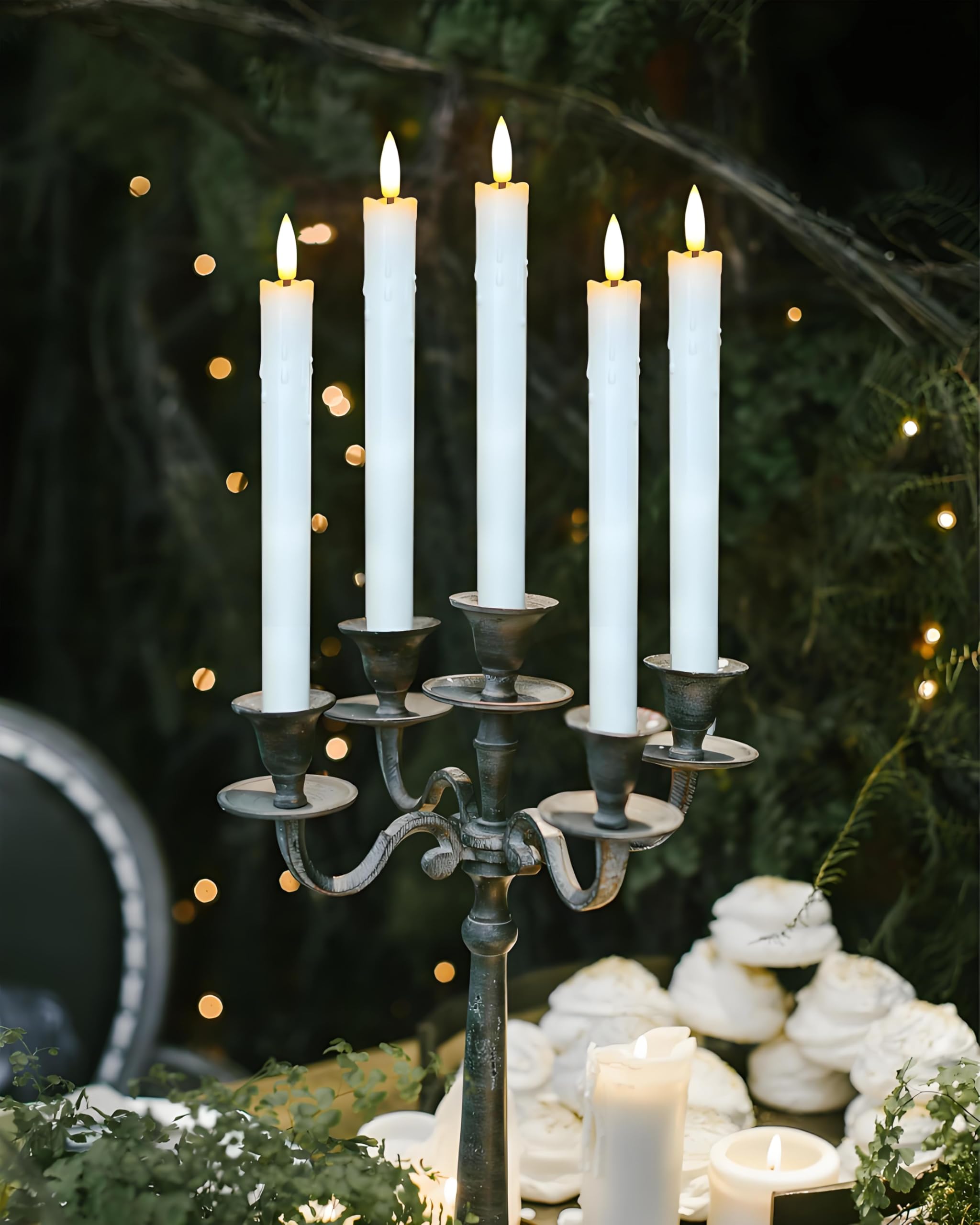 Gmnee Velas cónicas recargables sin llama de 9.6 pulgadas con control remoto, temporizador, regulador, velas LED marfil, paquete de 2 velas largas USB que funcionan con pilas para decoración de