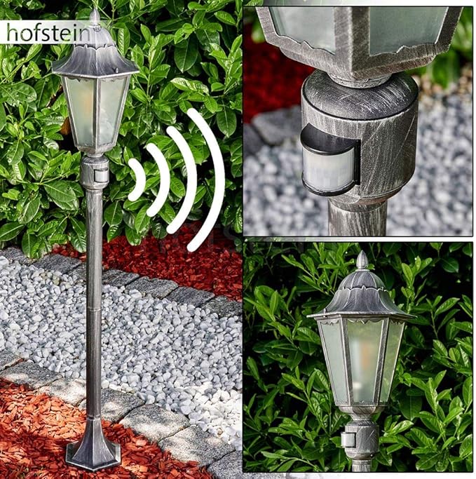 hofstein Outdoor lamp Lignac Frost with motion sensor, cast aluminum in black/silver with clear glass panes, standing lamp 118 cm, retro/vintage garden lamp, E27, IP44, without light bulbs photo 2