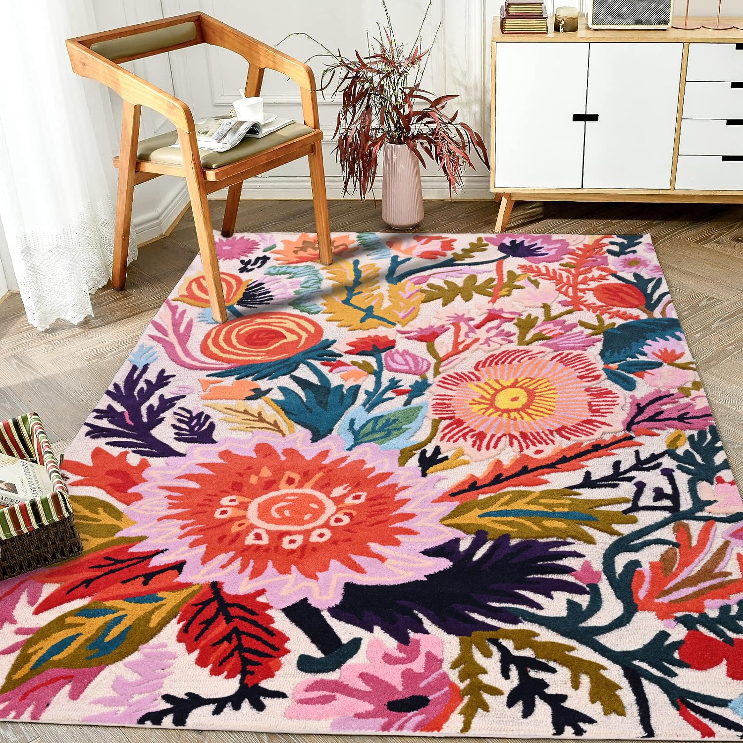 Restoration and Renovation Handmade Wool Floral Area Rug for Living Room | Elegant Flower Garden Design, Soft, Thick and Durable | Bedroom, Dining