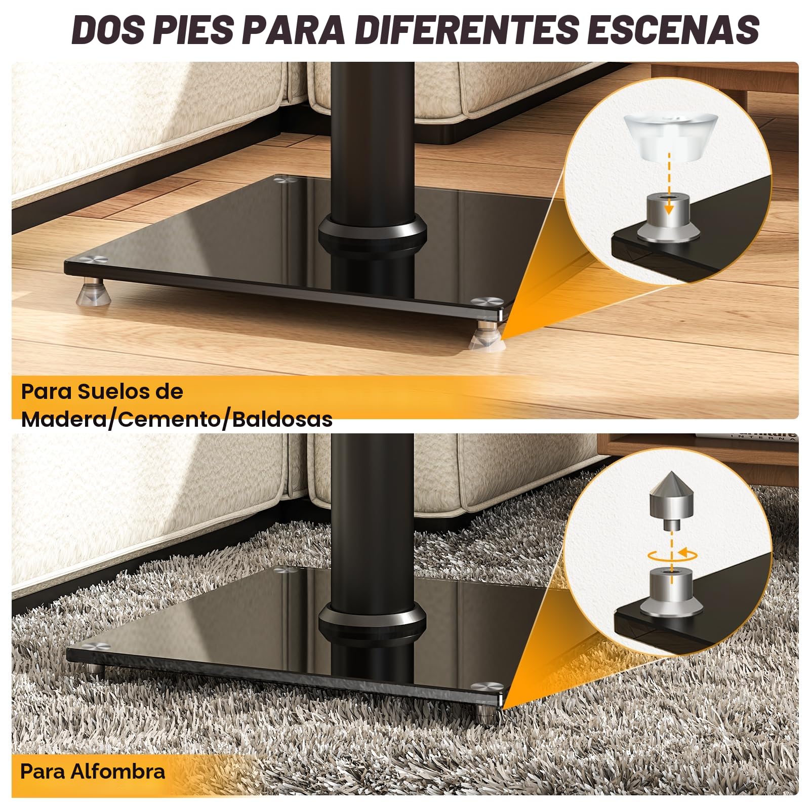 5Rcom Soportes universales para altavoces para sonido envolvente, juego de 2 soportes de suelo de altura ajustable de 830 mm a 1100 mm, cada uno soporta 5 kg, gestión de cables, fácil montaje, color
