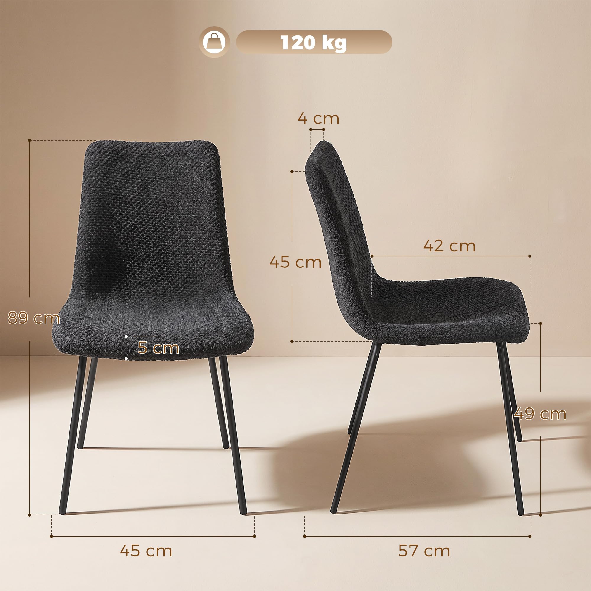 HOMCOM Confezione da 2 sedie da pranzo imbottite in velluto Grigio Scuro