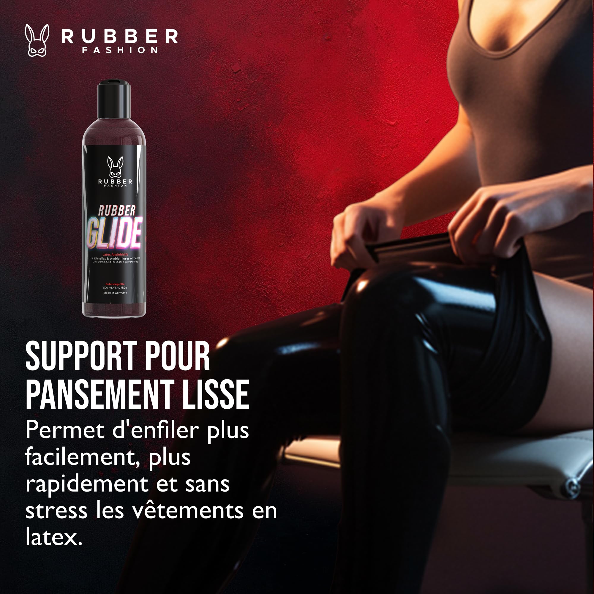 Rubberfashion RubberGlide Huile de silicone, soin du latex et aide à l'enfilage du latex, huile de silicone brillante pour vêtements en latex, tenue en caoutchouc et fétiche, huile de silicone