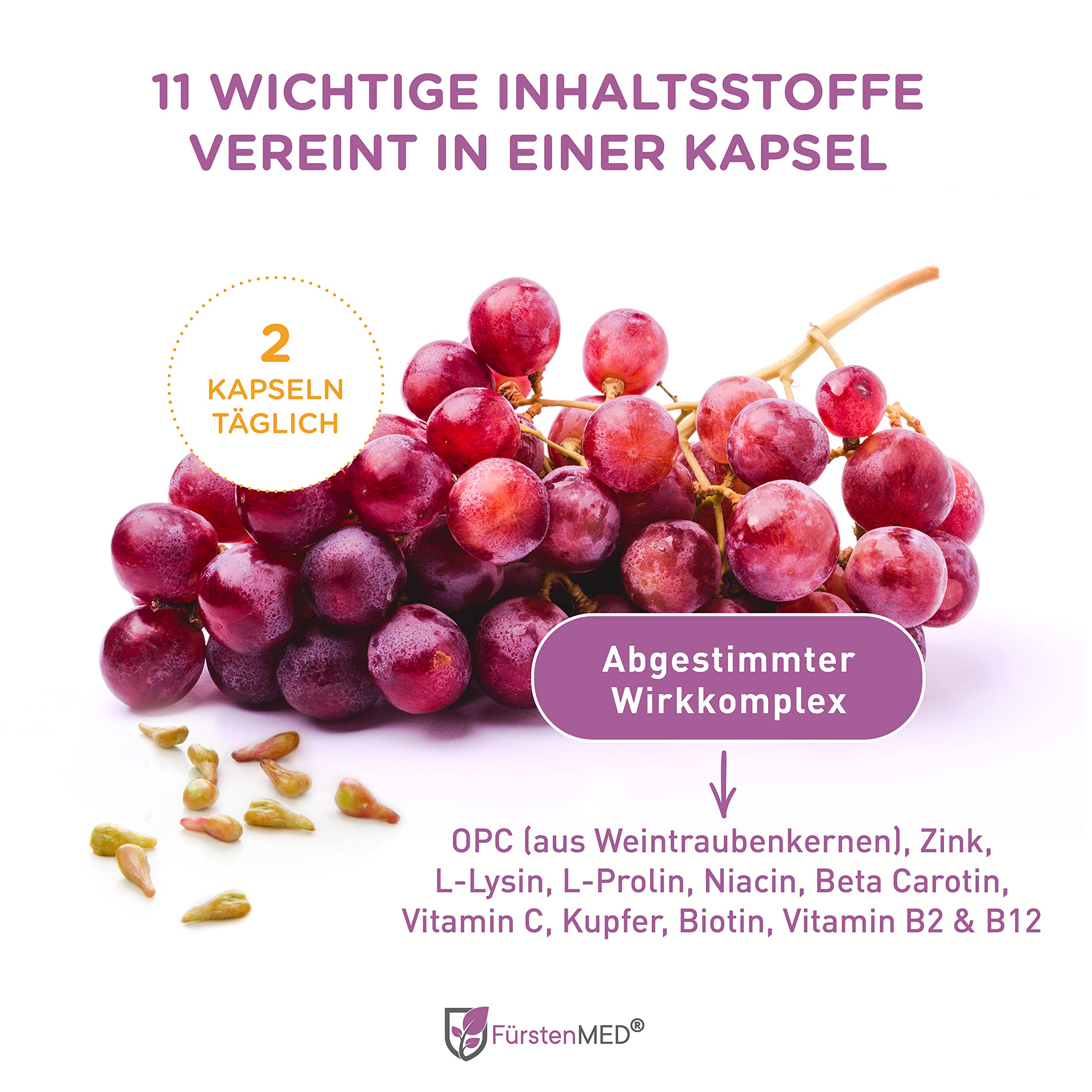 FürstenMED® Bindegewebe Komplex + Haut Kapseln mit 11 Wichtigen Inhaltsstoffen zur gezielten Unterstützung - 60 Vegane Kapseln, Laborgeprüft & Ohne unerwünschte Zusatzstoffe