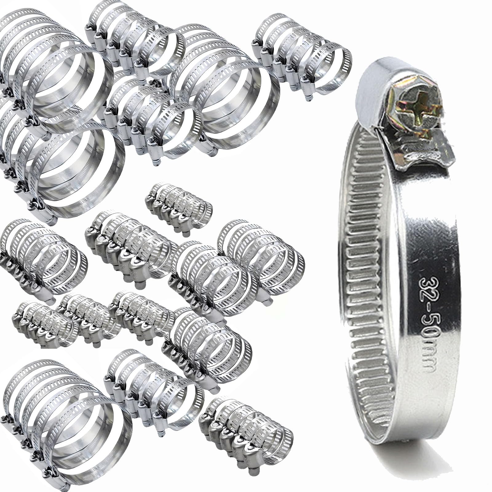 90PCS Hose Clamps, Stainless Steel Metal Clamps, 5/16 to 2-3/8