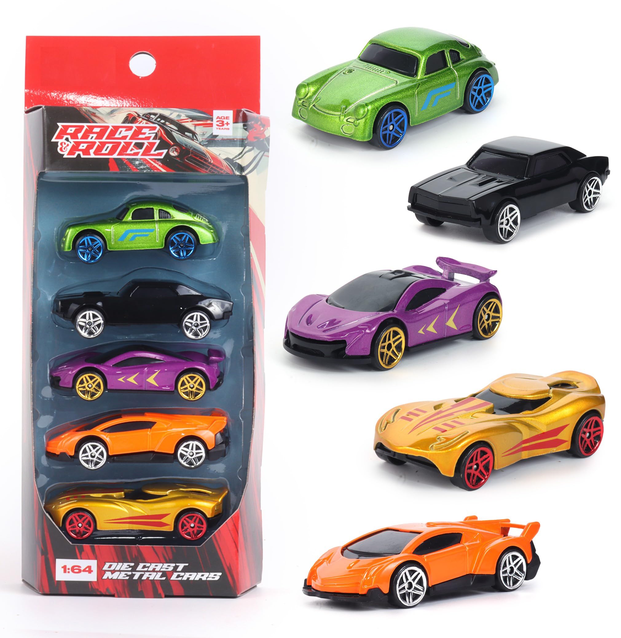 Amazon Brand - Jam & Honey Premium Die-Cast Metal Car | Free Wheel Toy Vehicle for Kids | Realistic Design | Vibrant Paint | No Assembly | Collectible Mini Car Model | Pack of 5 | Multicolor