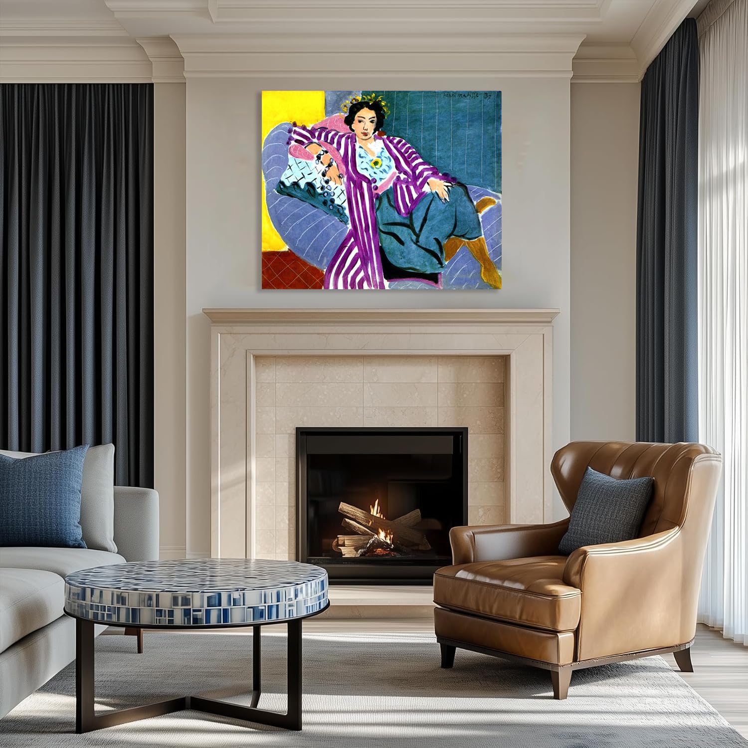 MYCGGDGH Henri Matisse berühmter Gemälde Reproduktion Kleine Odaliske in lila Gewand Bilder auf Leinwand Henri Matisse Kunstdruck Schlafzimmer Wandkunst Wohnzimmer Wanddekoration 40x30cm Rahmen