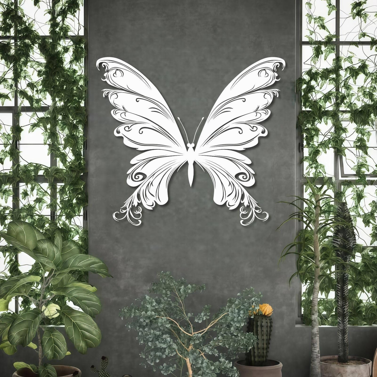 Décoration murale métal papillon abstrait blanc 120 cm design minimaliste