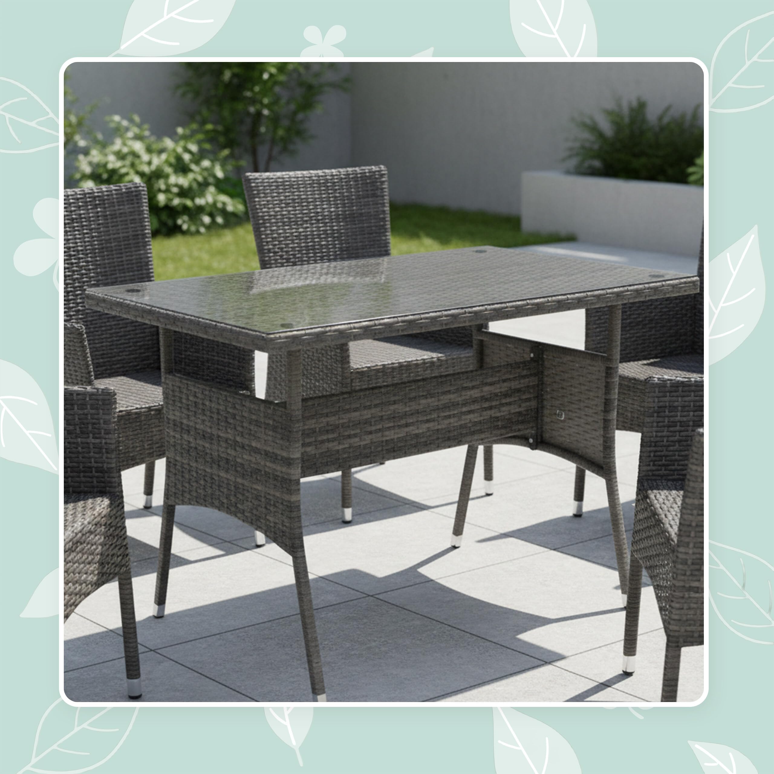 Relaxdays Tavolo da Giardino 70x100x60 cm, Resistente alle intemperie, polyrattan, Piano in Vetro