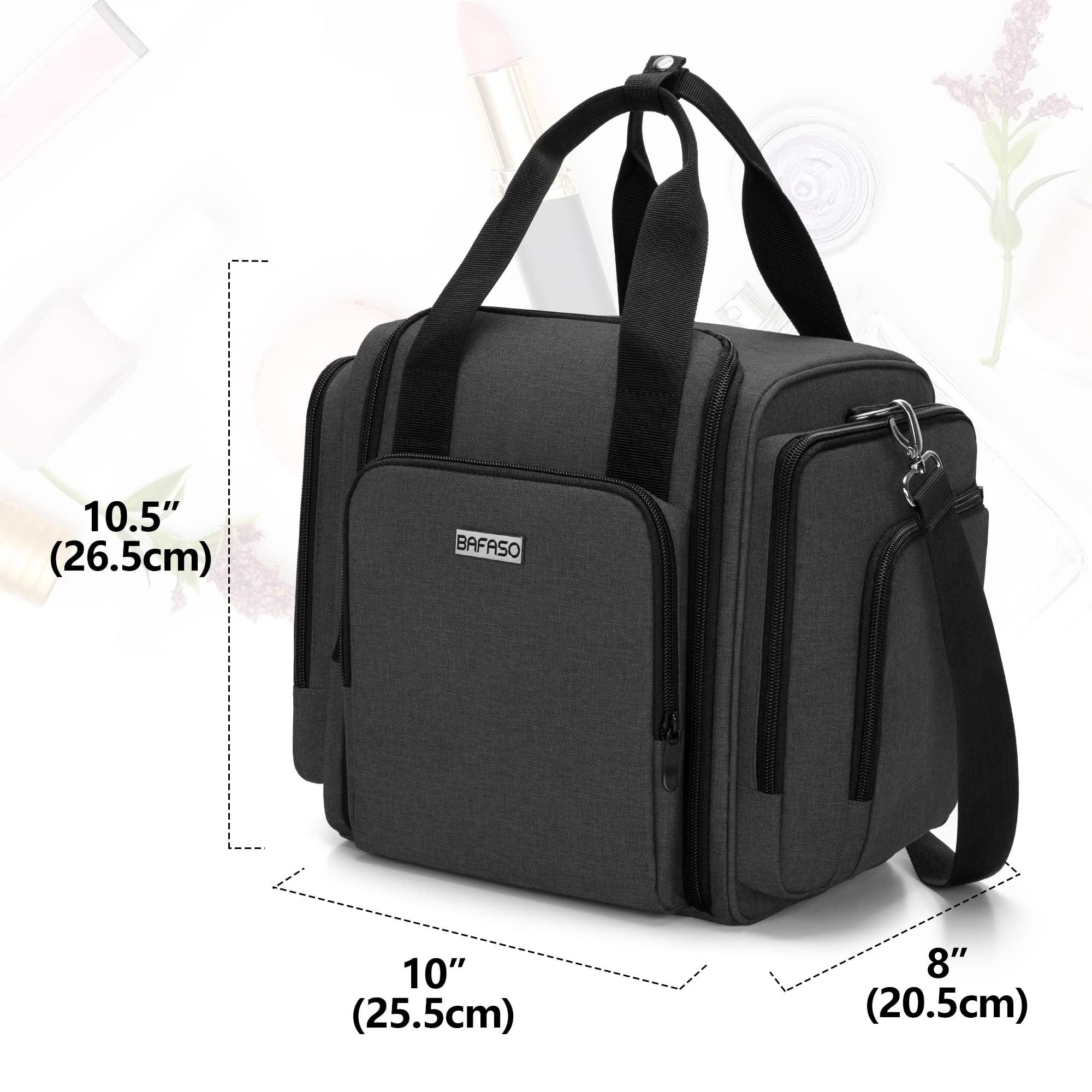 BAFASO Bolsa de Maquillaje de Viaje, Bolsa de Cosméticos 4 Estuches, Negro | Neceser Maquillaje con 4 Estuches Extraíbles, (Solo Bolsa)