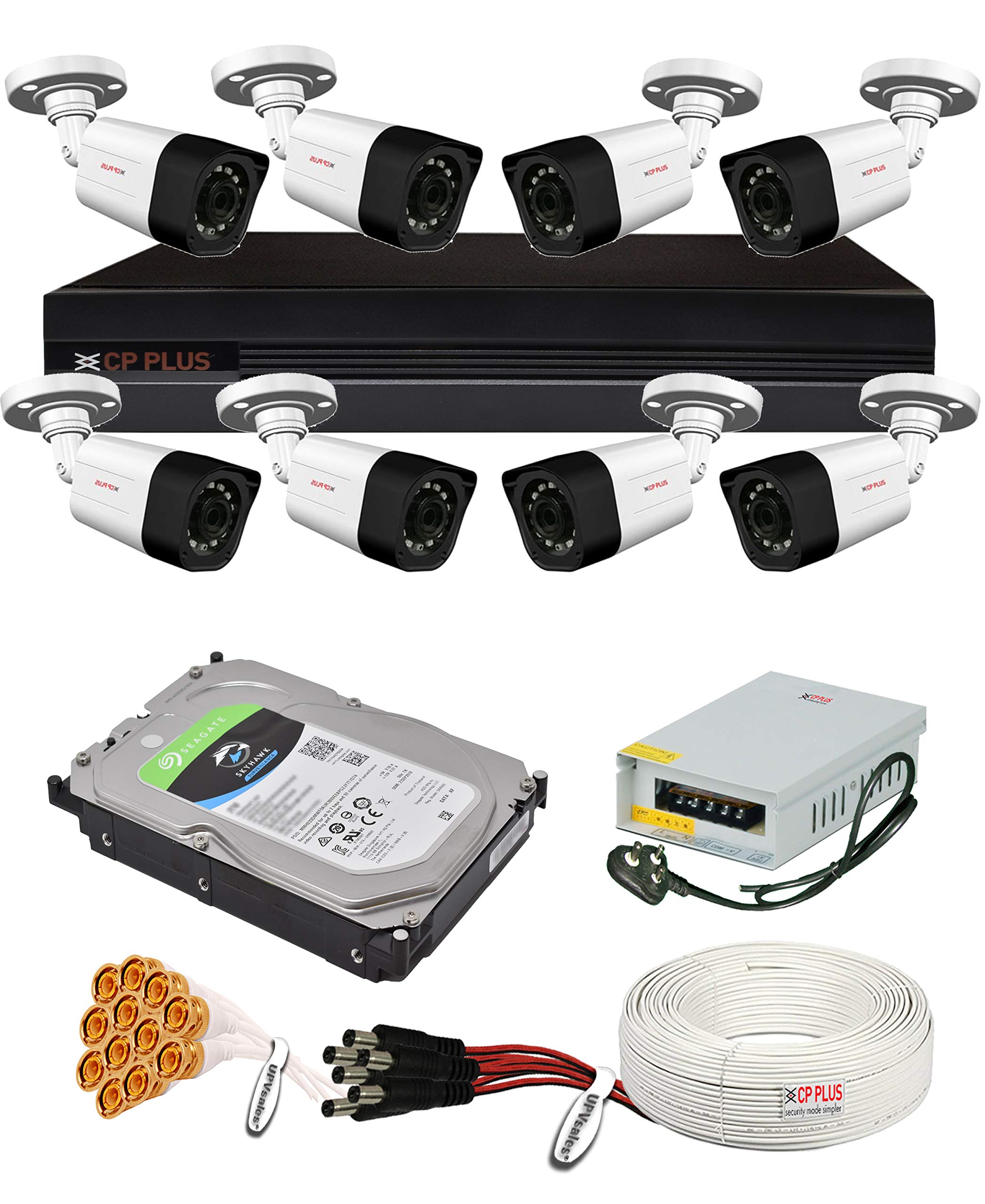 CP Plus 2.4MP, H.265+, 2TB Storage, 8 Camera Combo Kit with (8Ch DVR, 8 Bullet Cameras, 2TB HDD, Power Supply, 90Mtr Cable, Audio Mic and Connectors) 2.4 MegaPixel CCTV Security Camera Set