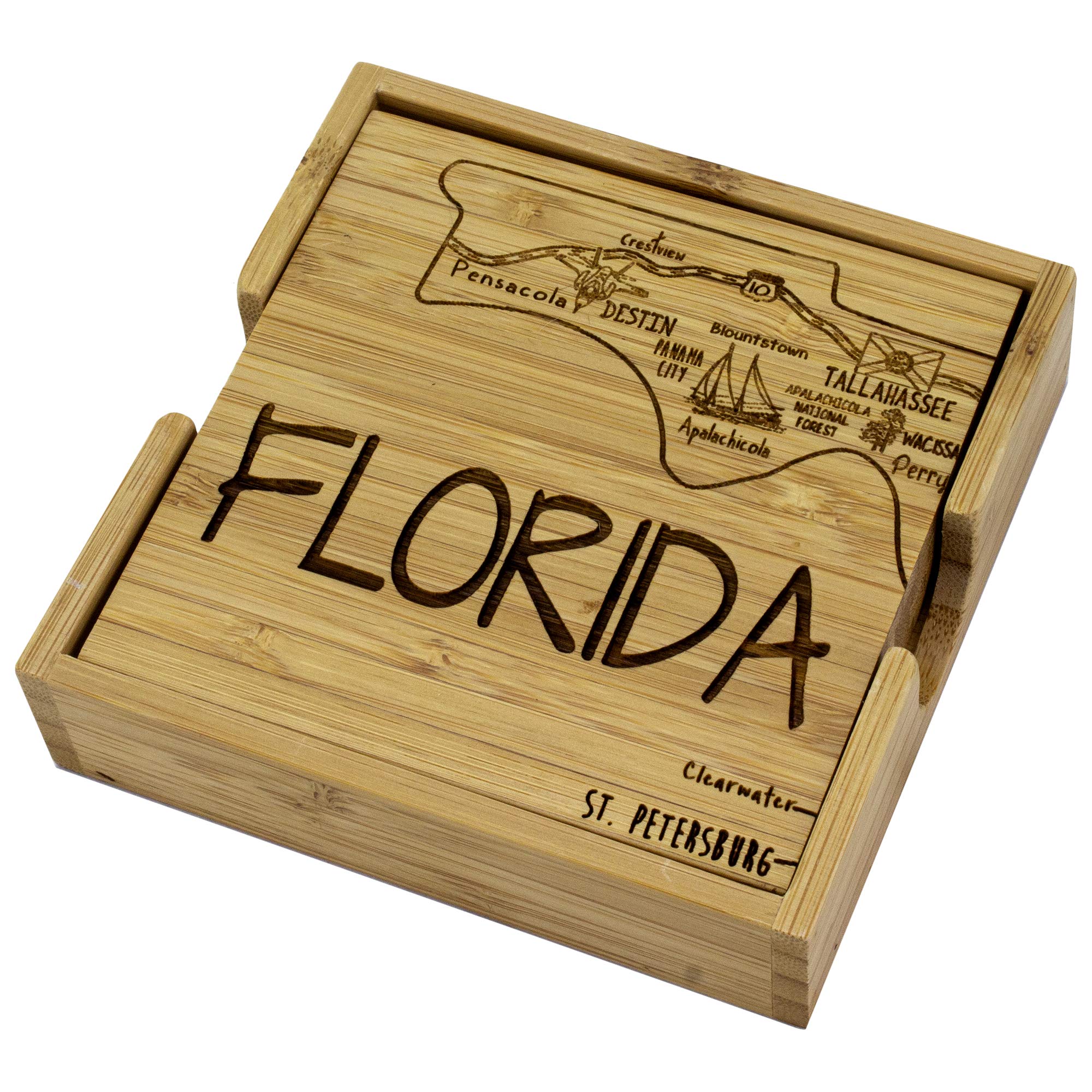 Totally Bamboo Florida State Puzzle 4 Piece Bamboo Coaster Set with Case