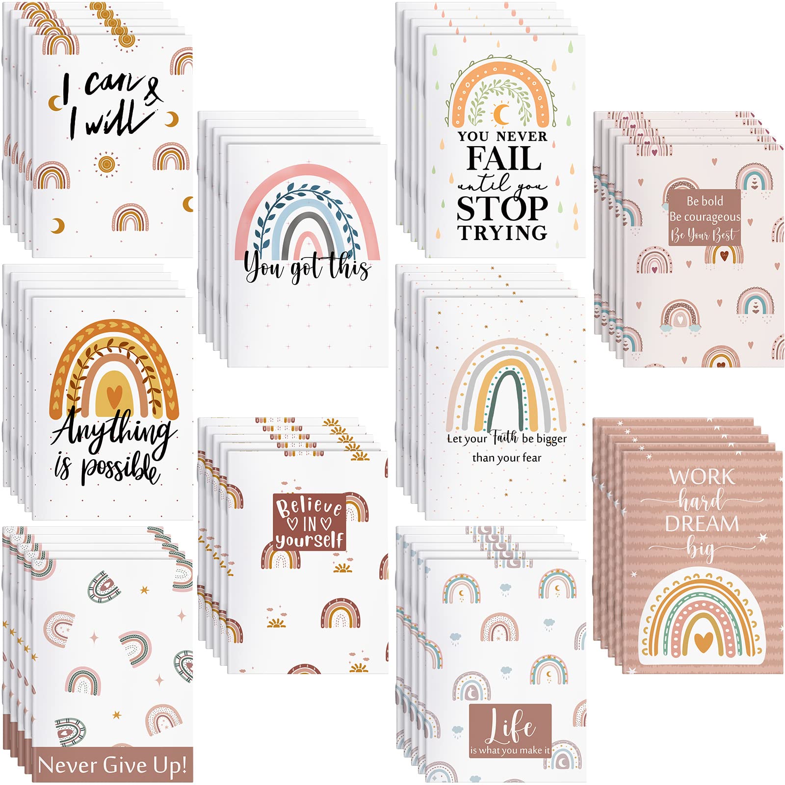 Colarr Regalos inspiradores, mini diario motivacional de arcoíris bohemio de bolsillo pequeño a granel, cuadernos inspiradores de agradecimiento, blocs de notas para estudiantes, suministros de